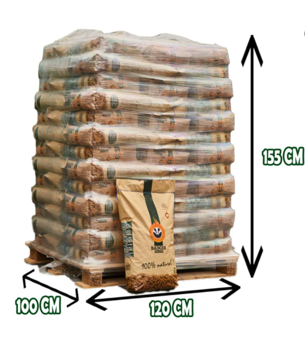 PELLETS Pellets Badger DINplus y ENplus A1 – Sacos de 15 kg – Coníferas 100 % - Imagen 1